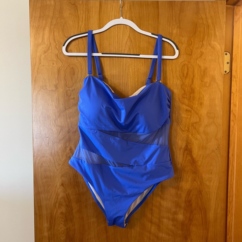 Swimsuits For All Women's Blue One Piece Swim Bathing Suit Mesh Cut-Out NWOT 18